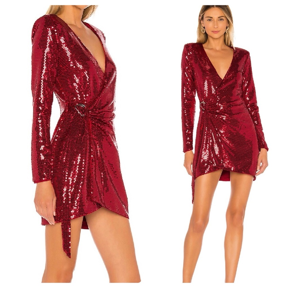 Revolve Lovers and Friends Red Dress Long Sleeve Sequins Mini Romantic Dress
